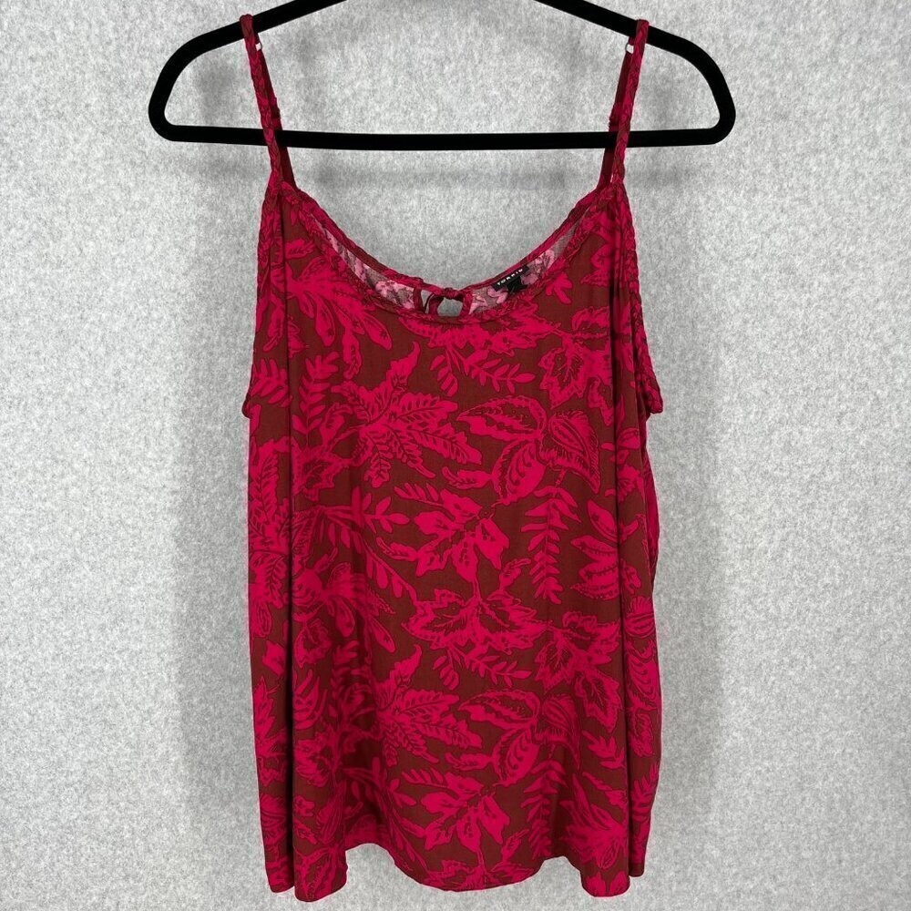 Torrid Challis Braided Sleeveless Tank Top Size 4X Pink Brown Leaves Palm Casual